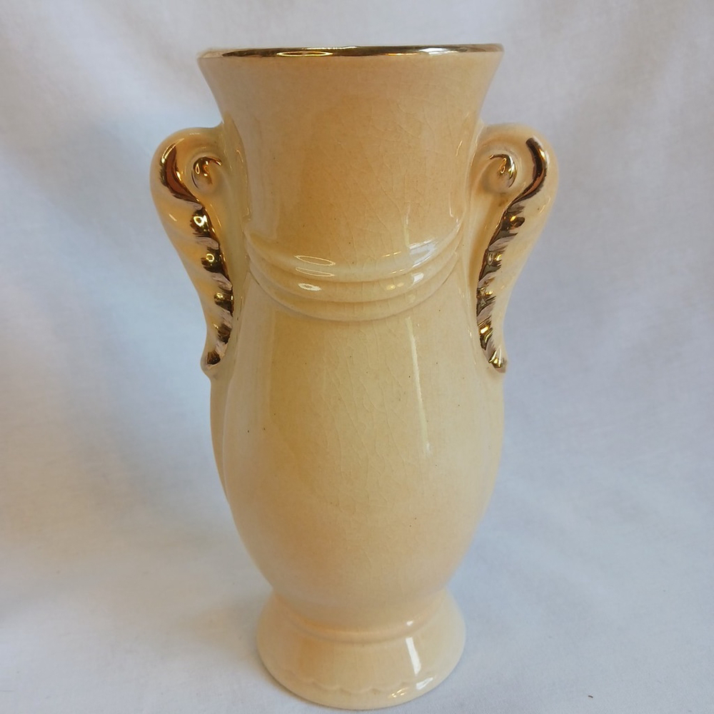 Vintage MCM Floral Urn Bud Vase Cream with Gold Trim